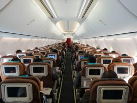 a row of empty seats in an airplane