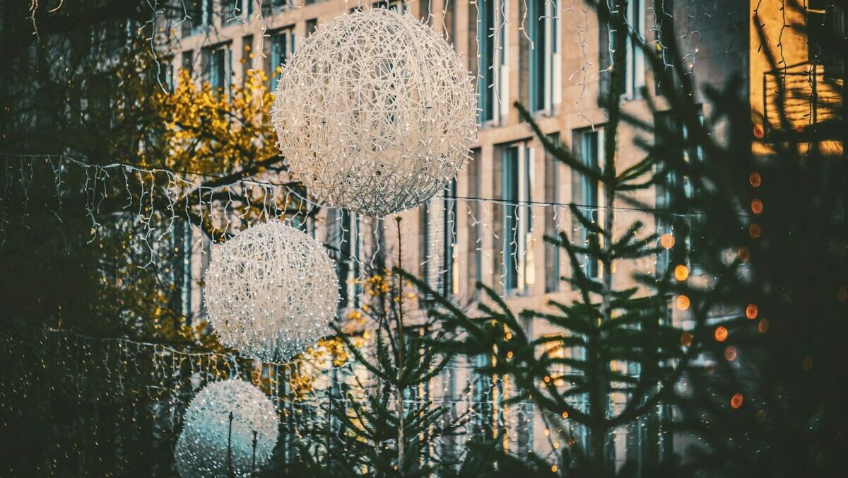 white and gray ball ornament