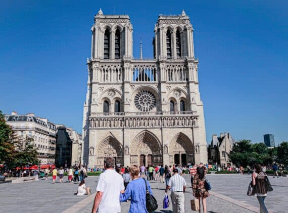 people near church building