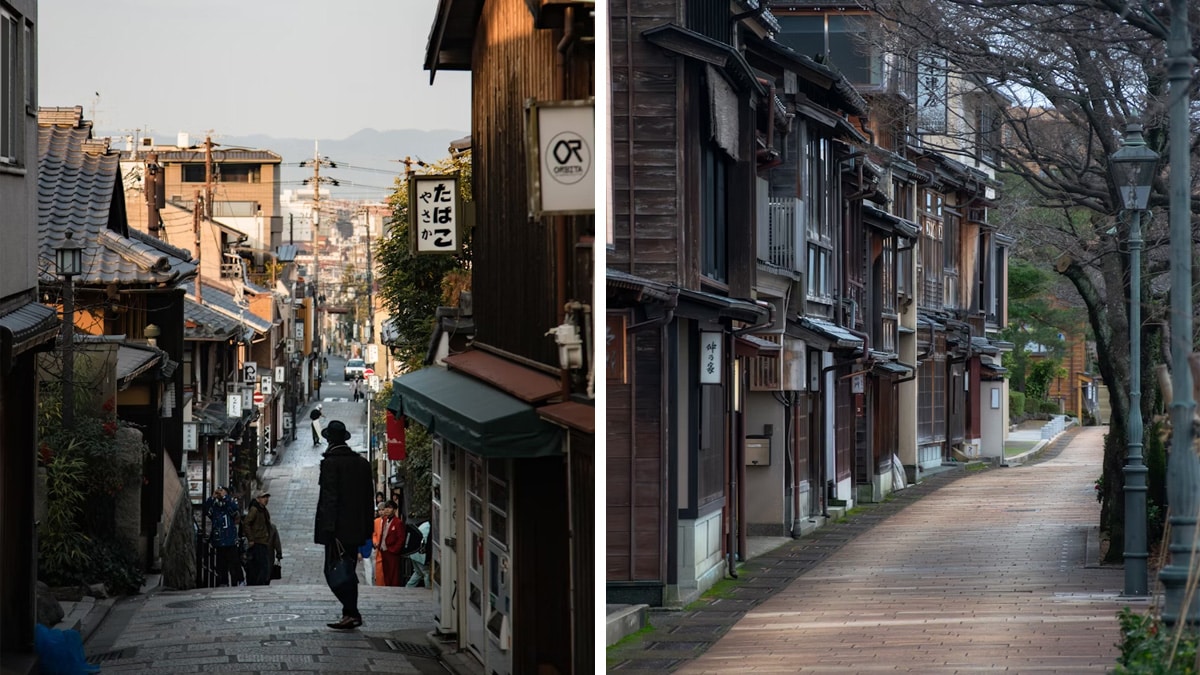 Links: Straße in Kyoto, Foto: Daisy Chen / Unsplash

Rechts: Straße in Kanazawa, Foto: Filipe Freitas / Unsplash